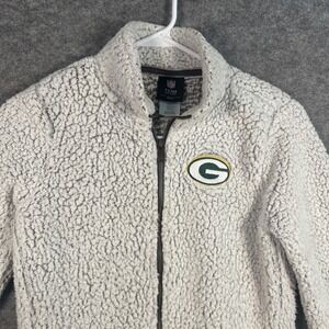 Green‎ Bay Packers NFL Apparel Sweater Full Zip Soft Juniors Large White Sherpa